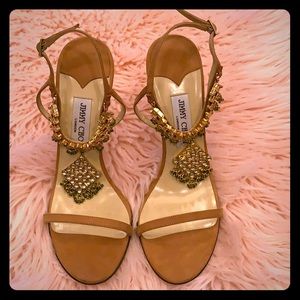 Jimmy Choo Tan Suede Embellished Heels